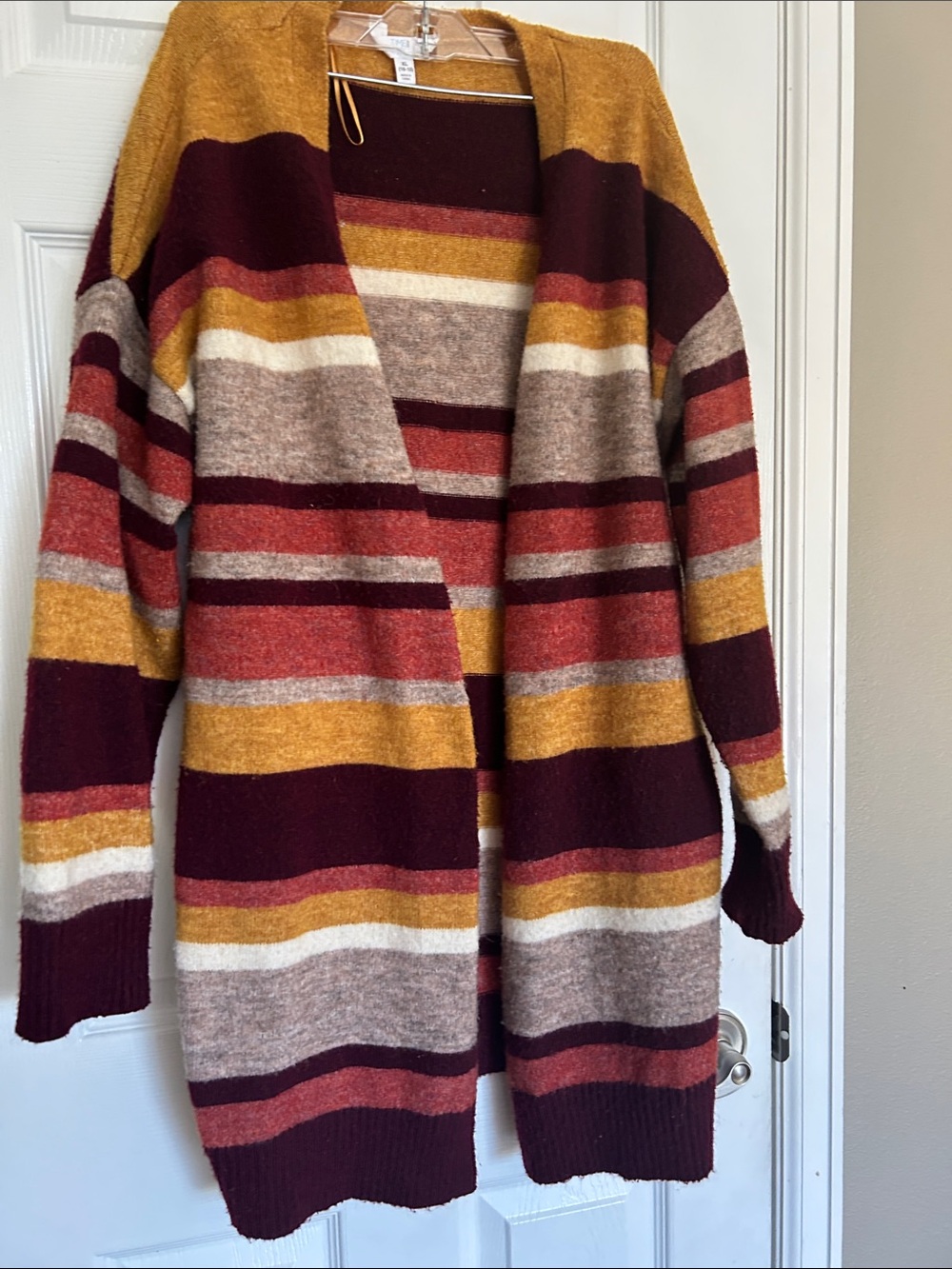 Time and Tru knit Striped Open-Front Cardigan in Mustard, Burgundy, Rust, Cream